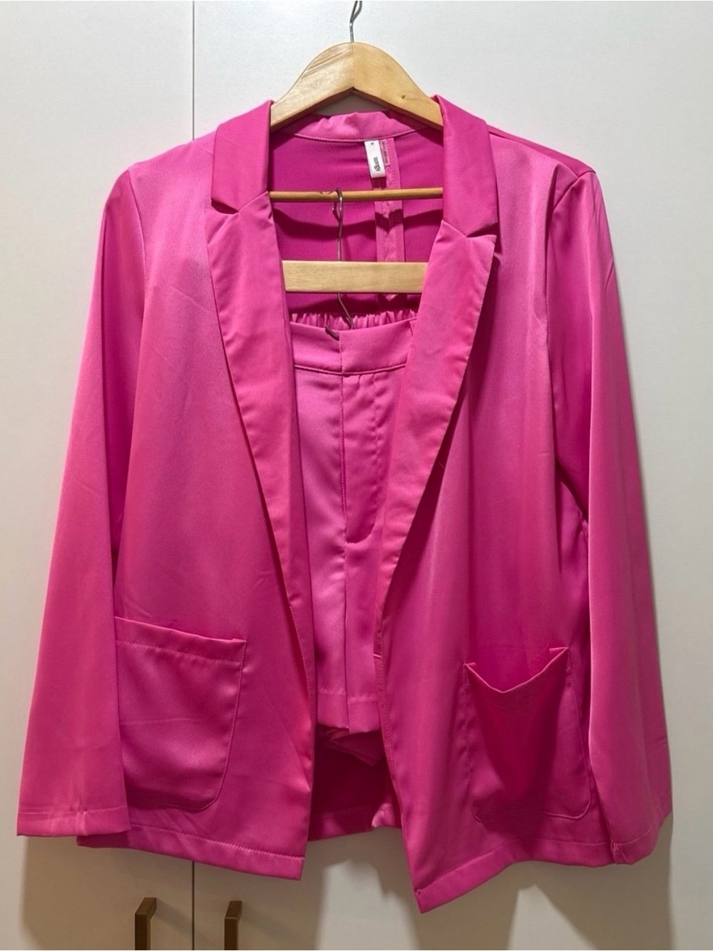 glam Hot Pink Satin Blazer Jacket & Shorts Set